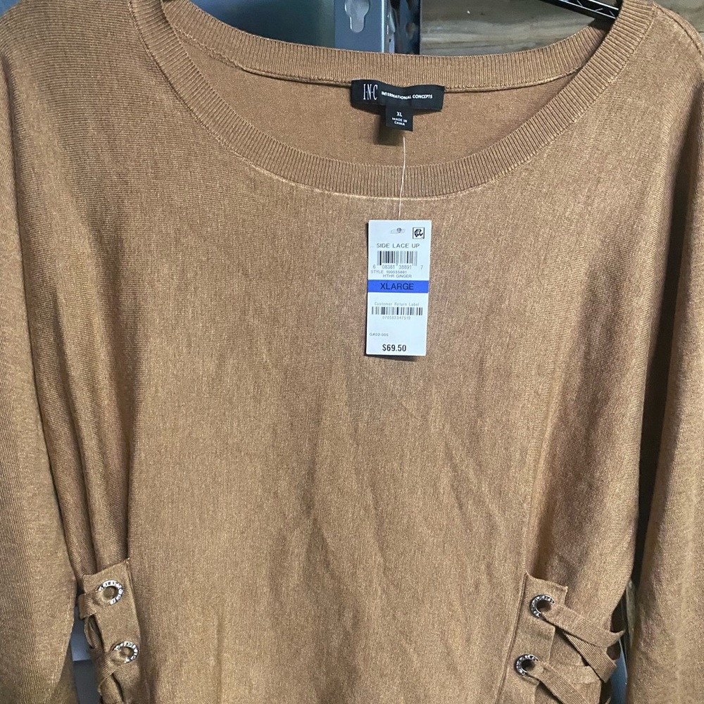 INC Sweater w/studded side lace-up